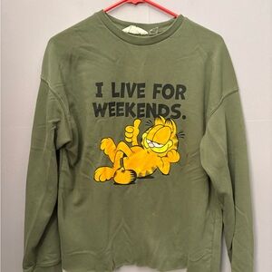 H&M Olive Garfield sweatshirt Medium raw edge